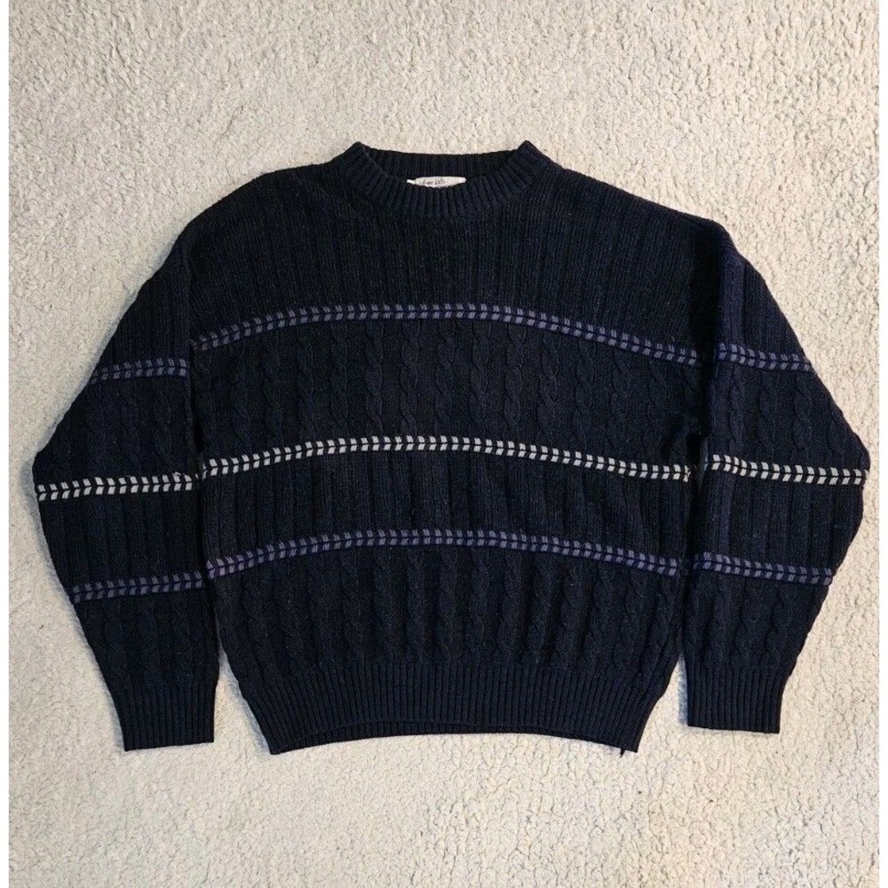 Unisex M Vintage 90s Made In Italy Wool Sears Crewneck Cable Knit Sweater